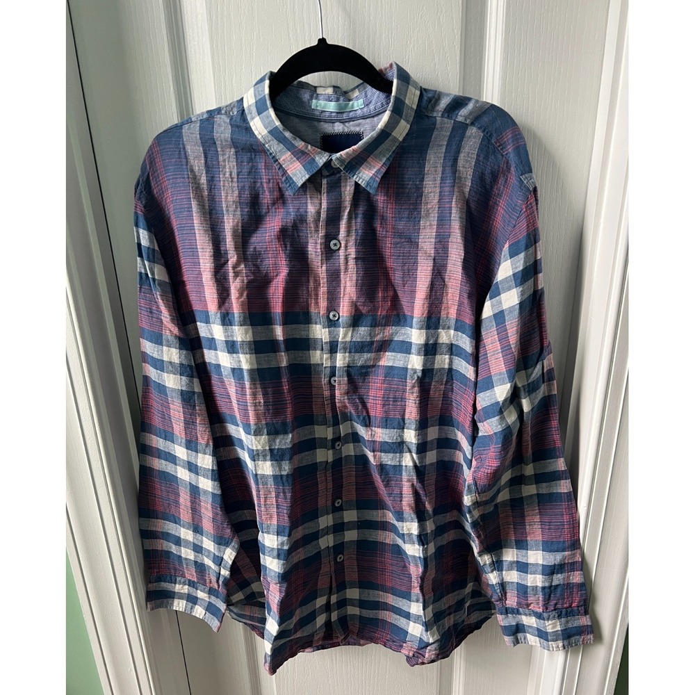 Tommy Bahama Mens Shirt Plaid Button Up Linen Blend Long Sleeve Size XL